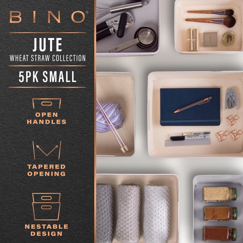 BINO | Woven Plastic Basket | Small (Natural Grey), 5-Pack