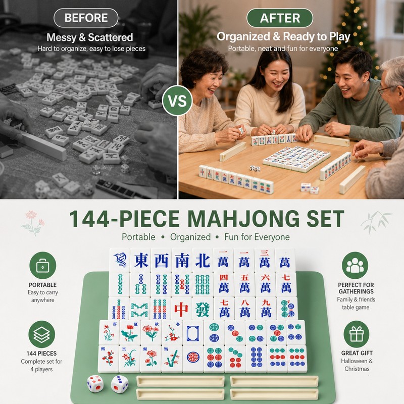 Travel Mahjong Set with Foldable Table for Game Night –