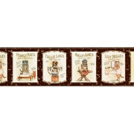 CONCORD WALLCOVERINGS ™ Wallpaper Border Vintage Pattern Cats Ironing Morning Routine for Bathroom Laundry Room, Beige Brown Gray Red Blue, 15 Feet by 7 Inches KBE12603B