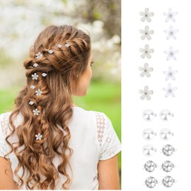 20 Stück Weiße Kleine Blumen-Haarspangen Haarschmuck, Süße Mini-Haarspange mit Strasssteinen und Perlen für Damen, Braut-Haarspangen für Mädchen, Hochzeit, Haarschmuck (4 Muster)