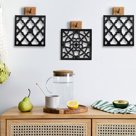 JOGREFUL Cast Iron Trivet Mats, Kitchen Pot Holders to Portect Table/Countertops, Heat Resistant Mats for Teapot/Hot Dishers/Plates, Vintage Mats with Weighted-Base, Black