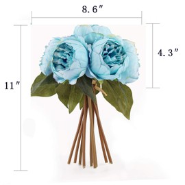 Louiesya Artificial Fake Flowers Peony 7 Flower Heads Silk Flower Arrangements Wedding Bouquets Decorations Plastic Floral Table Centerpieces Home Kitchen Garden Party Décor (Lake Blue)