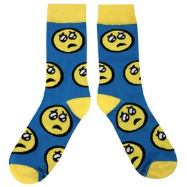 SockFly Sad Emoji Dress Socks Funny Novelty Crazy Fun Design Men Size 8-12 Cotton Casual Crew Colorful Funky Fancy Socks Gift for Men