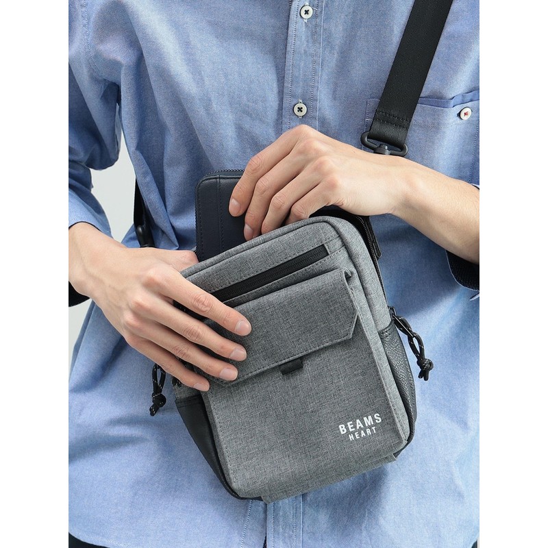 Beams Heart 426100298191788 Campus Bag, Chambray Heathered Material, Mini Shoulder