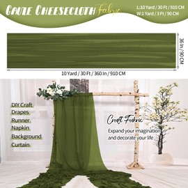 10 Yard Olive Green Gauze Cheesecloth Craft Fabric for DIY Wedding Arch Draping, Ceiling Drape, Table Runner, Curtain, Cloth Napkin, Craft Gauze Fabric for Background Party Banquet Wedding Decor