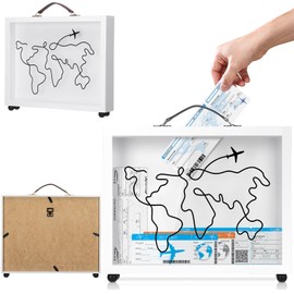 Wonderjune Travel Shadow Box Adventure Archive Box 12 x 10'' Top Loading Display Case Frame for Memories with Slot Travel Movie Sporting Events Concert Ticket Stubs Keepsake Box