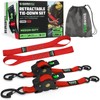 Rhino USA 1" x 10' Retractable Ratchet Straps (select 2 pack or 4 pack) - Heavy Duty Self Retracting Tie Down Straps for Truck, Cargo Trailer:_Red_4-Pack