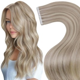 Twigoal Hair Extensions 20Pcs 50g Real Human Hair Invisible Remy Hair Extensions Tape ins for Women（18P613-16inch）