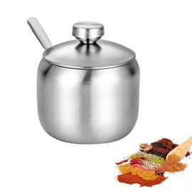 Stainless Steel Sugar Bowl with Lid Spice Jars with Spoon & Lid Sugar Bowl Small Spice Jar Salt Bowl Sugar Bowl with Spoon and Lid for Home, Bar, Coffee, Sugar, Salt, Pepper, Spices