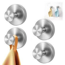 4Pcs Bathroom Hooks for Towels Robes Loofah Mountable on Bathroom Walls Kitchen Glass Mirrors Tile, Smooth Non-Porous Surfaces, Waterproof & Rustproof, No-Drill Shower Hooks. (Chrome)