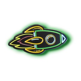 Retro Rocket Enamel Pin Badge – Neon Outline, 30mm x 26.5mm, Cool Space-Themed Collectible, Vintage 80s for Fashion, Jackets & Backpacks, 25.0 Millimetres X 26.5 Millimetres, Enamel, 25.0 Millimetres
