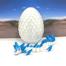Axolotl Dragon, 3D Printed Dragon with Dragon Egg, 8.5" Articulated White and Blue Axolotl Dragon, Executive Desk Toys,Fidget Toys for Autism/ADHD D042-WE