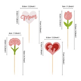 Ercadio Paquete de 24 adornos para cupcakes del día de la madre, oro rosa, con purpurina, decoración para magdalenas, tulipanes, flores, cupcakes, para el día de la madre, suministros de decoración de pasteles