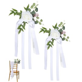 UEAVOID Decorazioni Auto Matrimonio 2 Fiori Bianchi con Ventose | Elegante Kit Riutilizzabile per Sposi, Resistente alle Intemperie (Maniglie, Specchietti, Cofano)