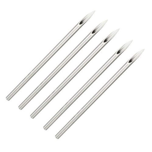 5 Sterilized Body Piercing Needles Pack [5 Pieces], 8 Gauge Straight Needles, Surgical Stainless Steel