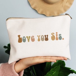 Love You Sis Makeup Bag Clutch Bag Sister Gift Send Love To Friend Boho Cute Bag Gift Bestie Gift To Soul Sister Linen Cotton Case Traveling Bag (Love you Sis)