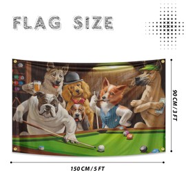 Dogs Playing Billiards Funny Flag 3X5 Ft Indoor Decorated Flag with 4 Brass Grommets for Bedroom College Dorm Room Yard Decor