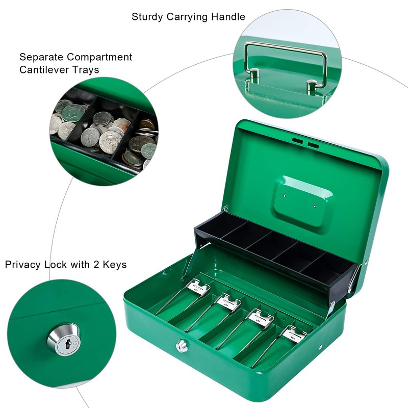 KYODOLED Locking Cash Box with Lock,Money Box with Cash Tray,Lock