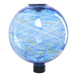 VCUTEKA Solar Gazing Ball, Glass Gazing Balls Sphere with Solar Light for Garden Lawn Outdoor Ornament Yard Decorative, Blue Swirl, 10"