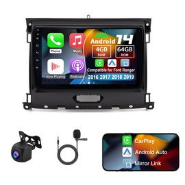 Slakerbe Android 14 Double Din Car Radio Compatible with Ford Ranger 2016-2019, 4G+64G 9" Touch Screen Car Stereo with Wireless Carplay Android Auto GPS WiFi Mic Backup Camera