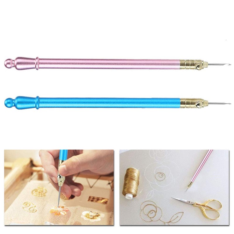 2Pcs Crochet Hooks with 6 Needles, Tambour Embroidery Beading Sequins