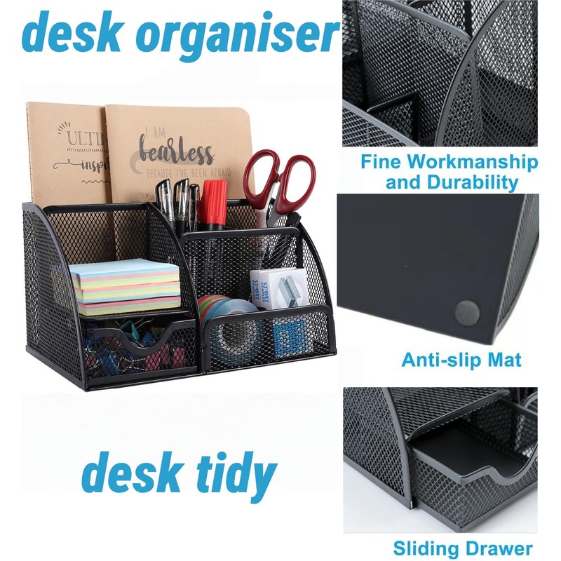 Zykphao Mesh Desk Organiser with Drawer | 6-Compartment Desk Tidy