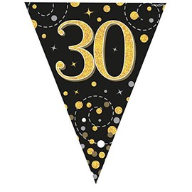 Party Bunting Sparkling Fizz 30 Black & Gold Holographic 11 flags 3.9m