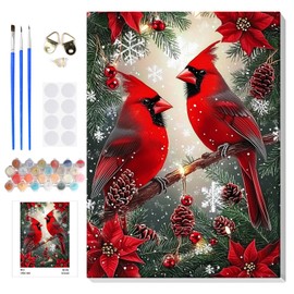 Christmas Paint by Numbers Kits for Adults Beginners on Framed Canvas, DIY Adults Paint by Numbers Kits, Cardinal Landscapes Color by Number Acrylic Easy Painting Number Kit Arts and Crafts 12x16inch