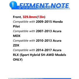 Anpulsero Front Automotive Replacement Brake Kit, Brake Rotors Ceramic Brake Pads Compatible with 2009-2015 Honda Pilot, 2007-2013 Acura MDX|Brake Pads and Rotors Kit |329.8mm(13in)