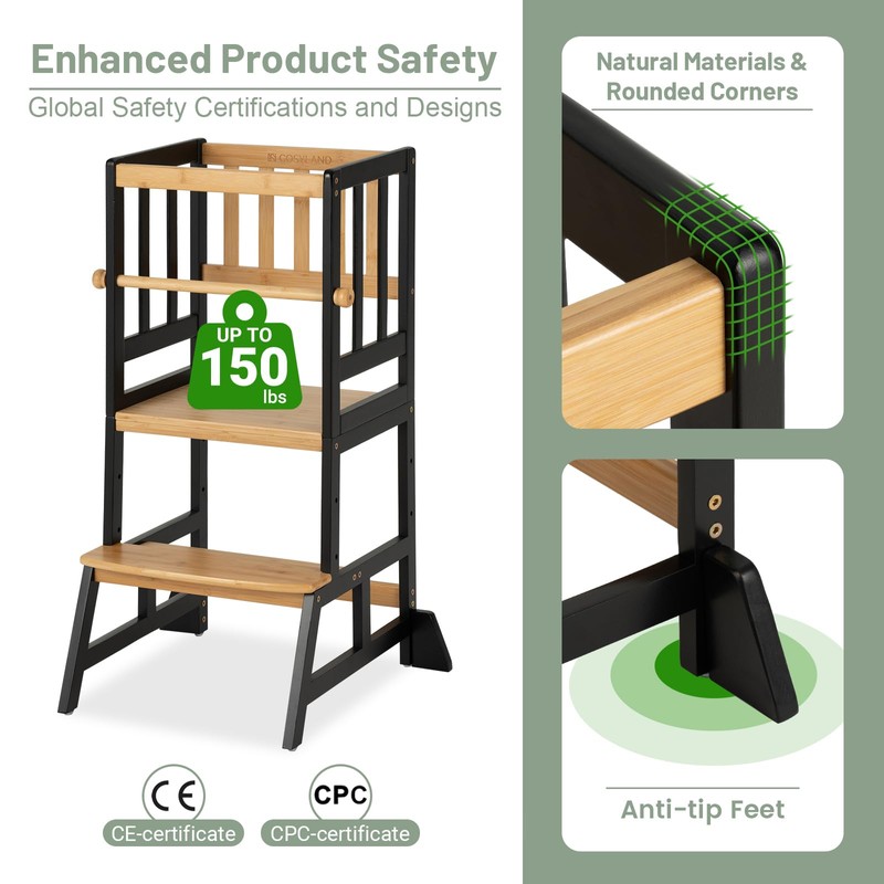 COSYLAND Toddler Standing Tower - Adjustable Height Toddler Kitchen Stool