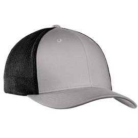 Joe's USA tm Mesh Back Flex-Fit Trucker Style Cap-Silver/Black-L/XL
