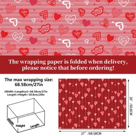 MORAINJAY 12 Sheets Valentine's Day Wrapping Paper 68cm x 50cm Gift Wrap Hearts Romantic Wrapping Paper for Wedding Anniversary Birthday Funny Valentine's Day Gifts for Her Him
