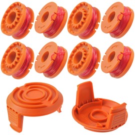 JAMHER Trimmer Spool Diameter 1.65 mm, 3 m Length for Worx Grass Trimmer, Trimmer Spool Model WA0010 WA0004 WA0004.1 (8 Spool WA0010+ 2 Caps WA6531)