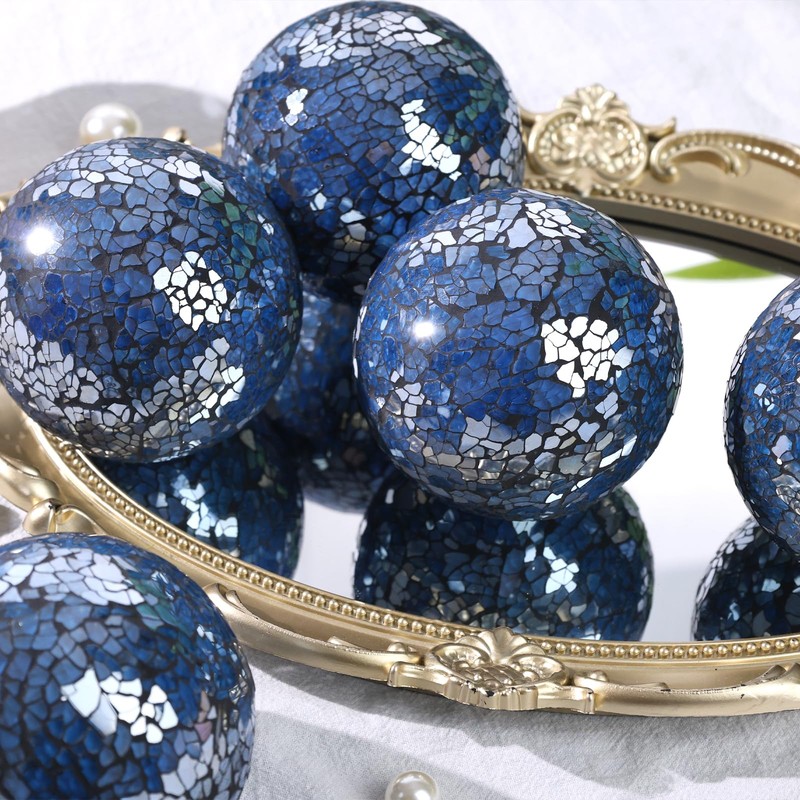 DomeStar 3PCS Decorative Balls, Mosaic Glass Orbs Centerpiece Balls 4inch
