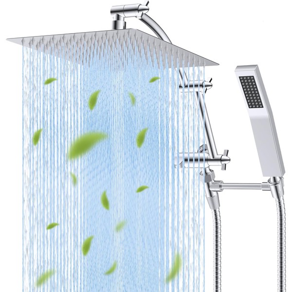All Metal 12'' Rainfall Shower Head, Square Shower Head Combo,