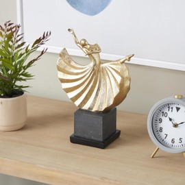 Deco 79 Polystone Dancer Decorative Sculpture Home Decor Statue with Black Square Base, Accent Figurine 9" x 4" x 12", Gold