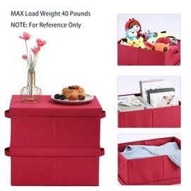 HOONEX Storage Bins with Lids for Organizing, Pack of 2, Storage Boxes with 2 Carrying Handles and Sturdy Heavy Cardboard, 16.5" L x 11.8" W x 7.5" H for Shoes, Books, Clothes, Red