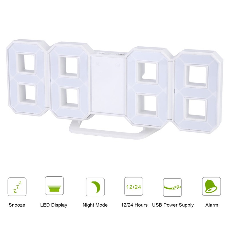 3D LED Digital Clock Bedroom Desktop Snooze Alarm Clock Home