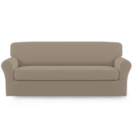Easy-Going 2 Pieces Microfiber Stretch Sofa Slipcover – Spandex Soft Fitted Sofa Couch Cover Washable Furniture Protector with Elastic Bottom Kids Pet(Oversized Sofa,Natural)