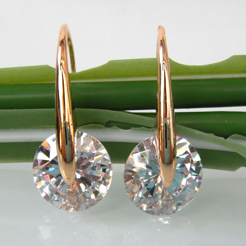 Generic 18k Gold Plated Clear Circle Zircon Dangle Drop Earrings