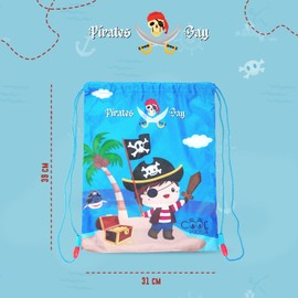 PERLETTI Children's Sports Bag for Shoes with Pirate Dinosaur - Gym Bag Boys Impermeable for Nursery Travel Sports - Shoe Bag Sports Bag Blue Light Blue with - 39 x 31 cm, pirate