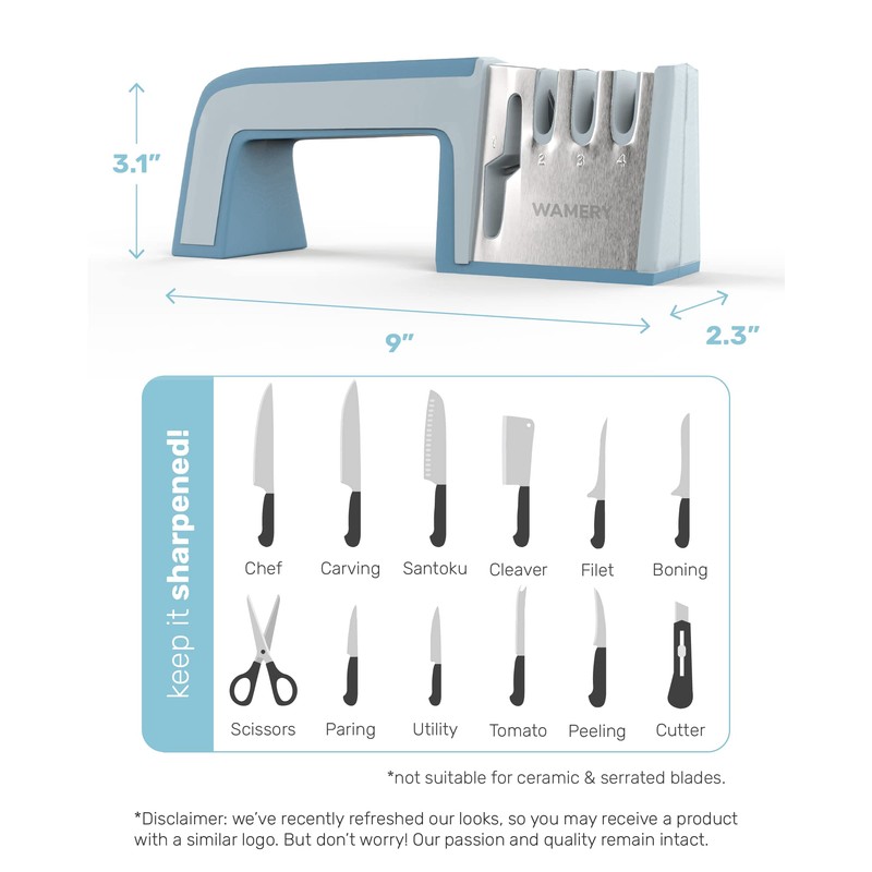 Wamery Knife & Scissors Sharpener, 4-Stage Pull-Through with Scissors Slot,