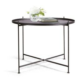 Lisuden Sofa Round Side Table,Tray Metal End Table,Folding Accent Coffee Table,Waterproof and Anti-Rust Outdoor&Indoor Snack Table,(H) 21.65'' x (D) 27.6'',Black (Black)