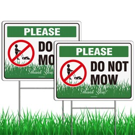 2PC Do Not Mow Sign with Stake, No Mow May Yard Sign for Lawn, 12"x9" Corrugated Plastic No Mowing Outdoor Lawn Sign, Double Sided No Mow Signs, UV Protected, Fade&Weather Resistant, Easy to Mount