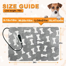 Bestio Cat Heating Pad Large,Heated Pad for Dogs with Upgraded Normally Open Temperature Controller,Animal Heating Pad with One Plush Cover(Blue Paw, 34×21 in)