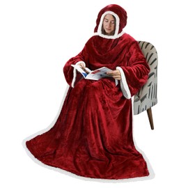Tirrinia Hooded Wearable Blanket with Sleeves, Full Body Throw Reading Wrap TV Blankets, Cozy Flannel Blanket Robe, Snuggle Gift for Adult Women Men Mom Grandma