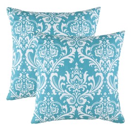 TreeWool (2 Pack Damask Accent Cushion Covers in Cotton Canvas (55 x 55 cm, Turquoise)