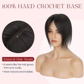 SLEEKALON 360° Cover Real Human Hair Topper for Women, Natural Black Hair Toppers No Bangs Full Hand-tied Silk Base Topper Hair Piece for Thin Hair Cover Grey Hair Root (Natural Black)