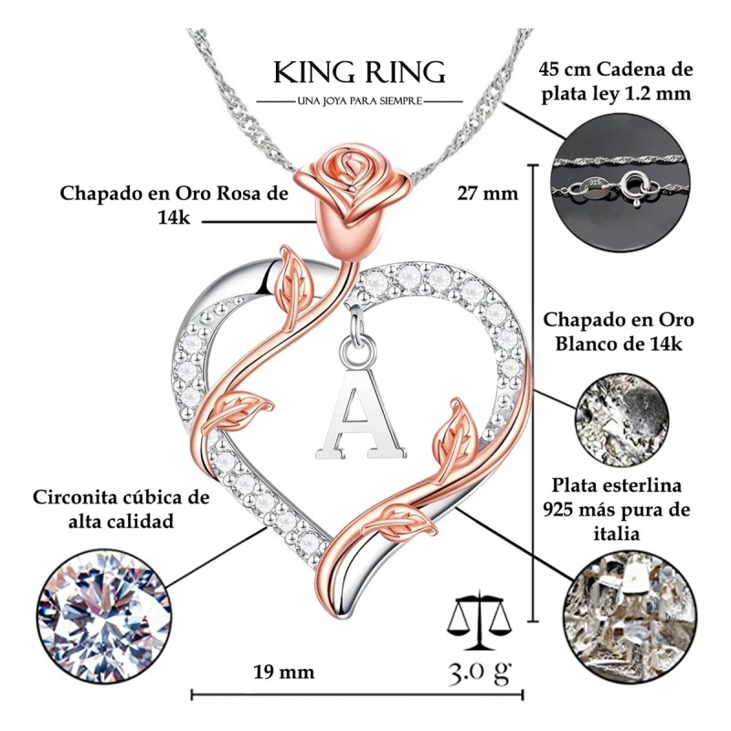 Cadena Dije Inicial Plata Chapado Oro14 Corazón Collar Letra