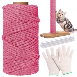 Wowangce 1/4inch ×164Ft Natural Cat Tree Hemp Rope, DIY Repair and Replace Scratching Post Sisal Rope for Scratching Post Cat Tree Tower DIY(Pink)